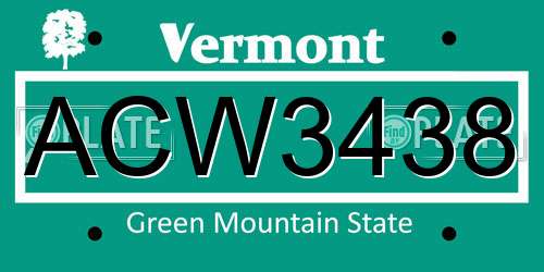 ACW3438 Vermont License Plate