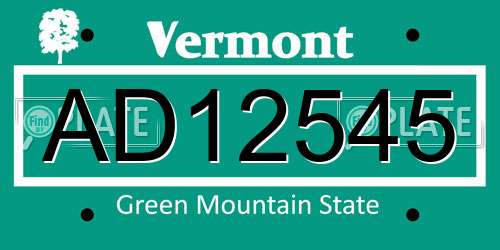 AD12545 Vermont License Plate