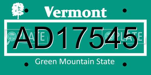 AD17545 Vermont License Plate