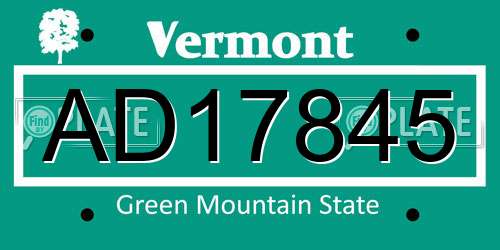 AD17845 Vermont License Plate