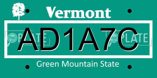 AD1A7C Vermont License Plate