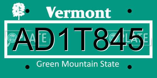 AD1T845 Vermont License Plate