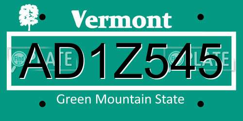 AD1Z545 Vermont License Plate