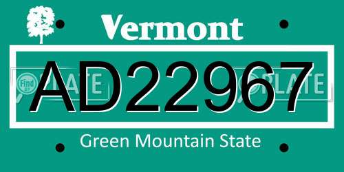 AD22967 Vermont License Plate