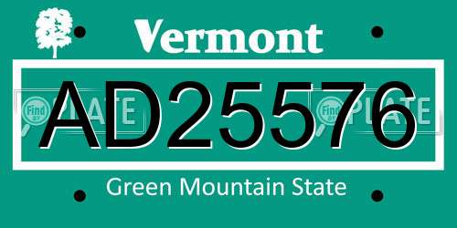 AD25576 Vermont License Plate
