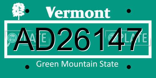 AD26147 Vermont License Plate