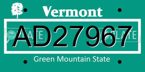 AD27967 Vermont License Plate