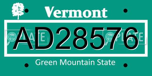 AD28576 Vermont License Plate