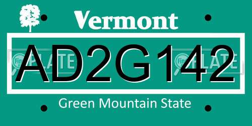 AD2G142 Vermont License Plate