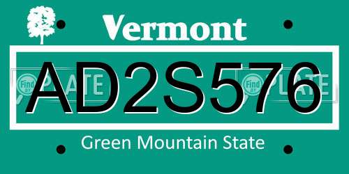 AD2S576 Vermont License Plate