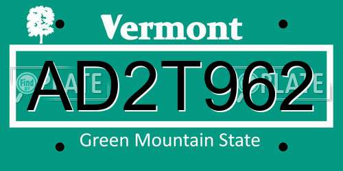 AD2T962 Vermont License Plate