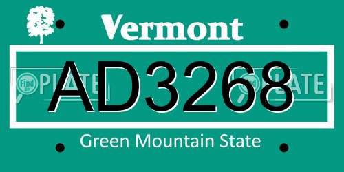 AD3268 Vermont License Plate