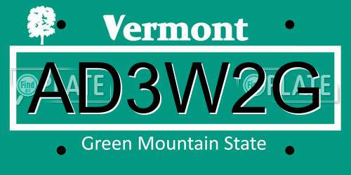 AD3W2G Vermont License Plate