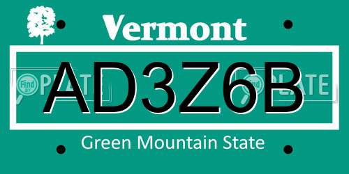 AD3Z6B Vermont License Plate