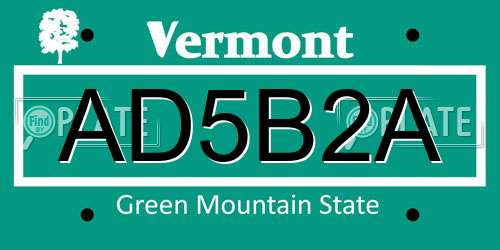 AD5B2A Vermont License Plate