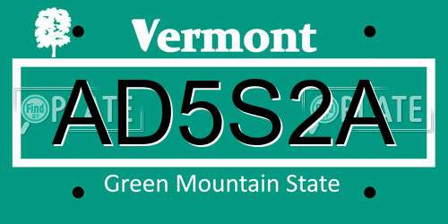 AD5S2A Vermont License Plate