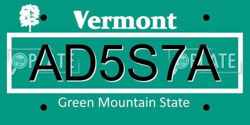 AD5S7A Vermont License Plate