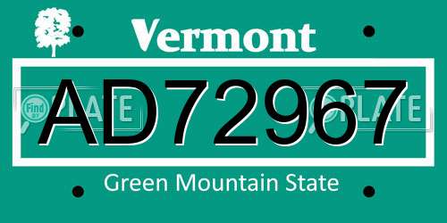 AD72967 Vermont License Plate