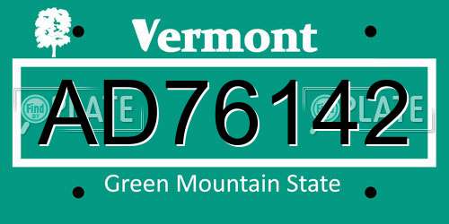 AD76142 Vermont License Plate