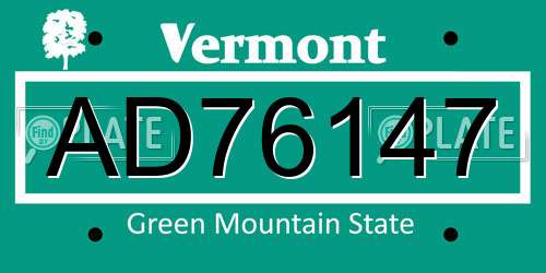 AD76147 Vermont License Plate