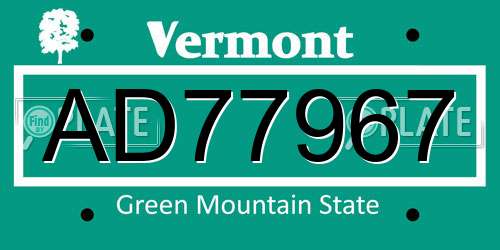 AD77967 Vermont License Plate