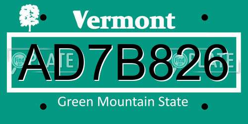 AD7B826 Vermont License Plate