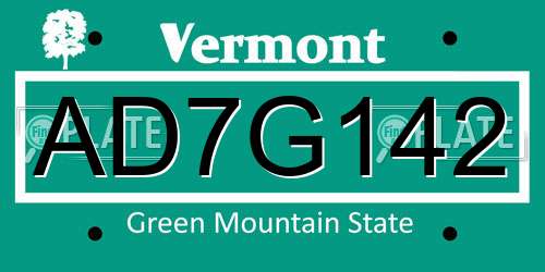 AD7G142 Vermont License Plate