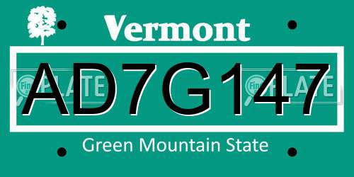 AD7G147 Vermont License Plate