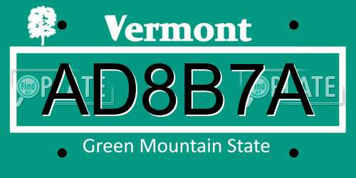 AD8B7A Vermont License Plate