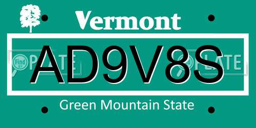 AD9V8S Vermont License Plate