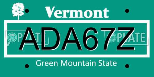 ADA67Z Vermont License Plate