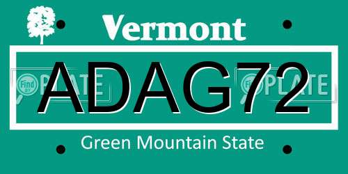 ADAG72 Vermont License Plate