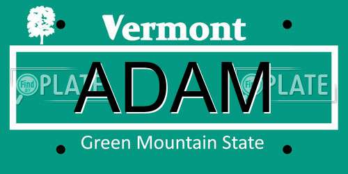 ADAM Vermont License Plate
