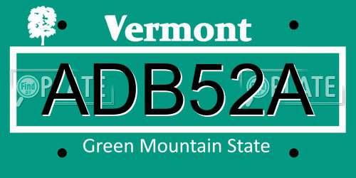 ADB52A Vermont License Plate