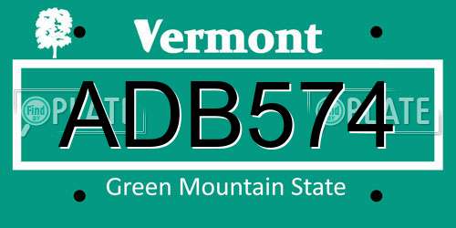 ADB574 Vermont License Plate