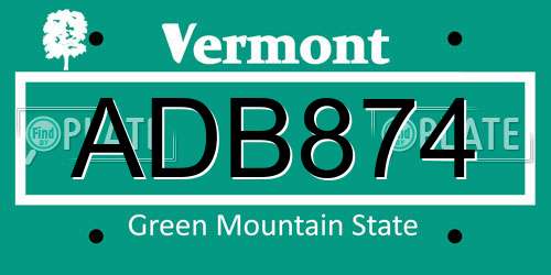 ADB874 Vermont License Plate