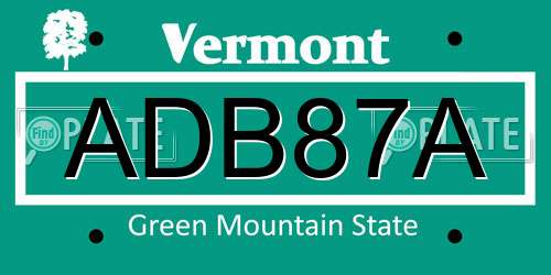 ADB87A Vermont License Plate