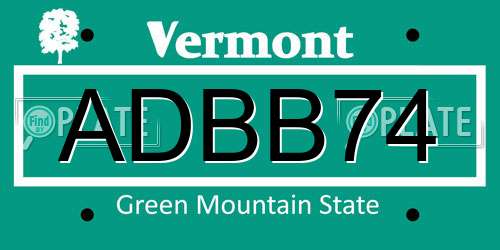 ADBB74 Vermont License Plate