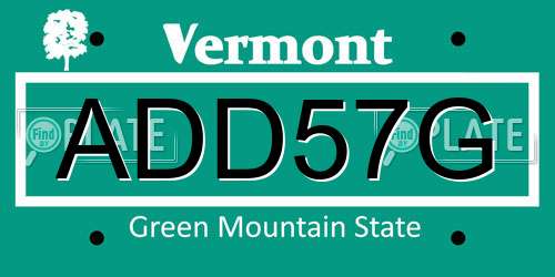 ADD57G Vermont License Plate