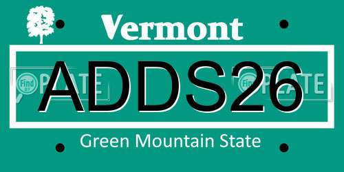 ADDS26 Vermont License Plate