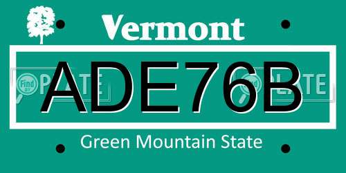 ADE76B Vermont License Plate