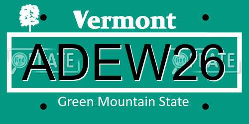 ADEW26 Vermont License Plate