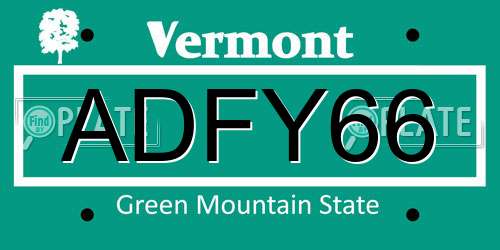 ADFY66 Vermont License Plate