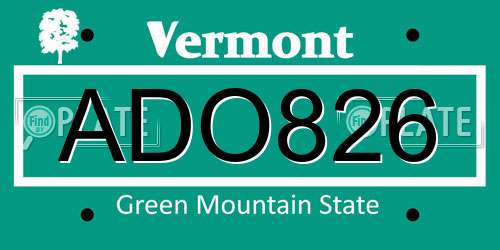 ADO826 Vermont License Plate