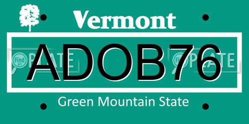ADOB76 Vermont License Plate