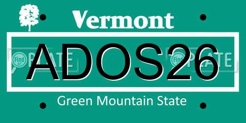 ADOS26 Vermont License Plate
