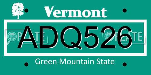 ADQ526 Vermont License Plate