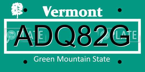 ADQ82G Vermont License Plate