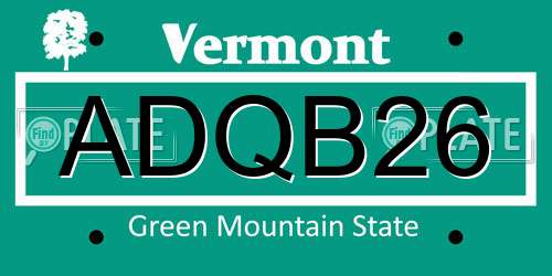 ADQB26 Vermont License Plate