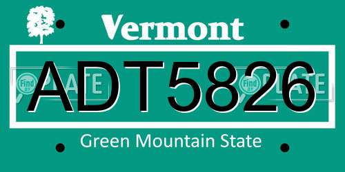 ADT5826 Vermont License Plate